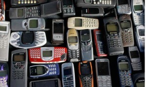 A collection of old Nokia mobile phones