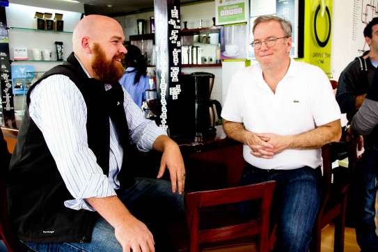 Eric Schmidt and Erik Hersman at Pete's Coffee at iHub