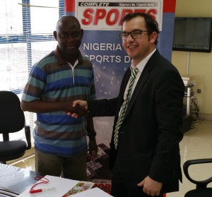 L - R: Thomas Ayodele of Complete Sport and Cristobal Alonso, Mobofree’s Chairman of the Board at the MOU signing ceremony in Lagos.