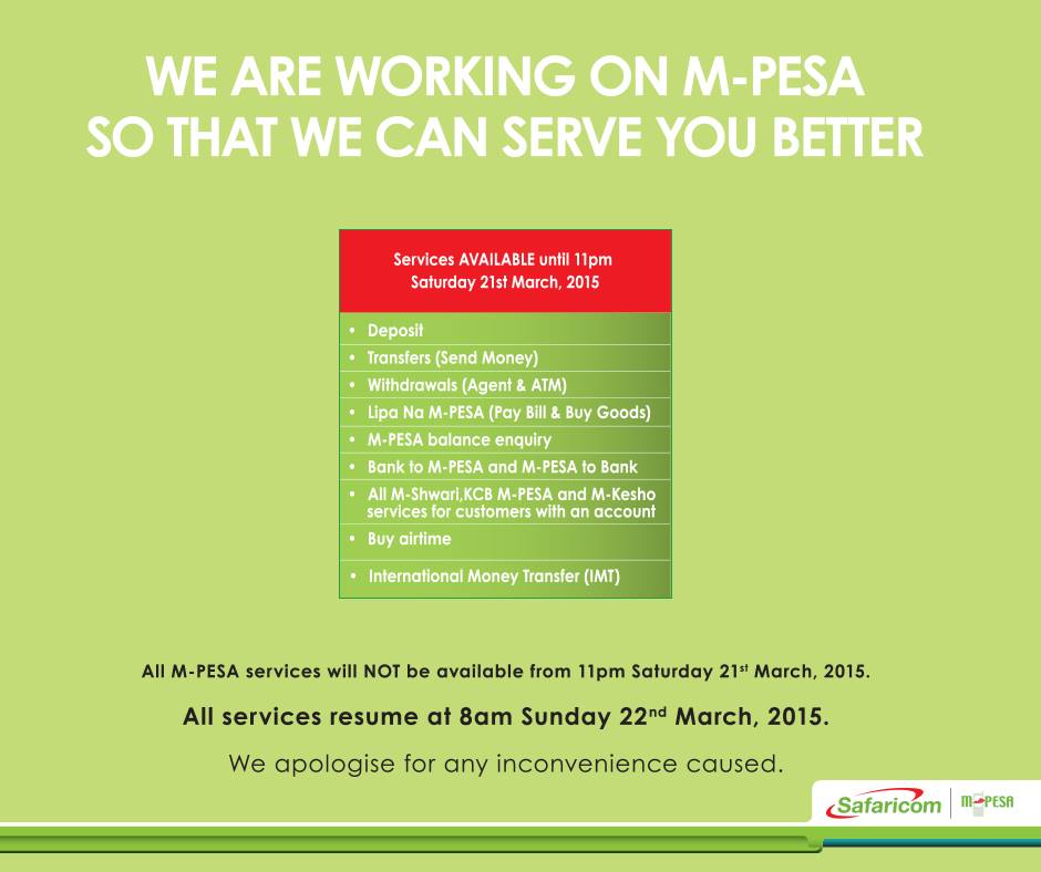 M-PESA to shut down for routine maintenance