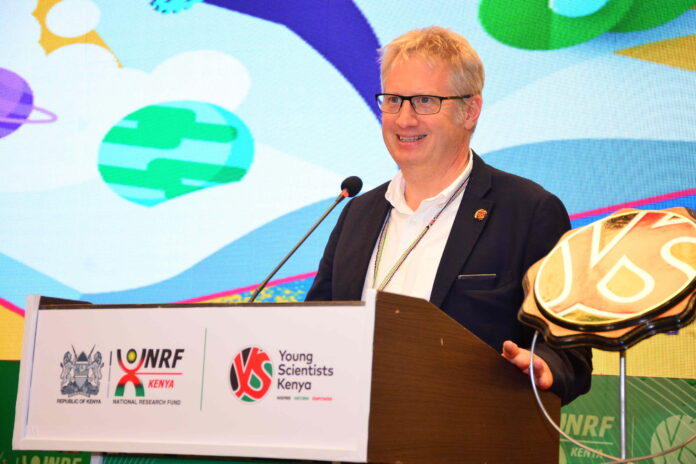 Ben Roberts, former Group Chief Technology and Innovation Officer at Liquid Intelligent Technologies delivering his speech during the annual National Science and Technology Exhibition in 2024