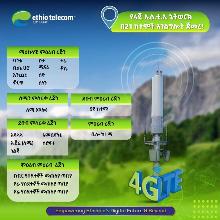 Ethio Telecom Expands 4G LTE Coverage to 21 Additional Cities